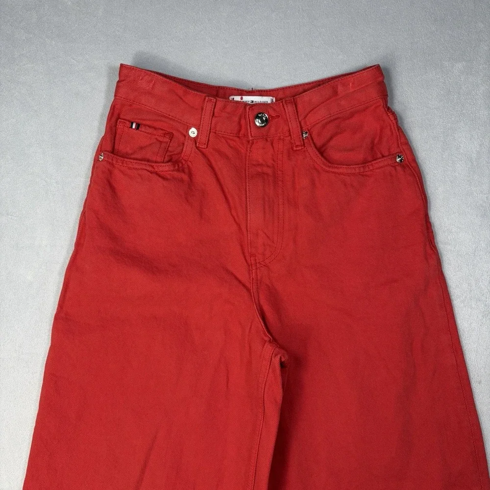 Tommy Hilfiger Jeans Women's Size 24X32 Actual 24X24.5  Red High-Rise Wide-Leg